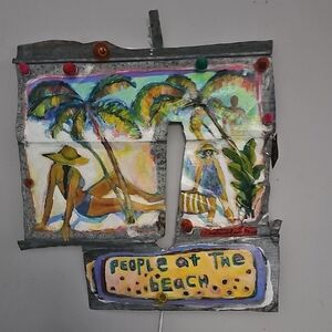 Leland Art & Design Vibrant Beach Scene Mixed Media Art